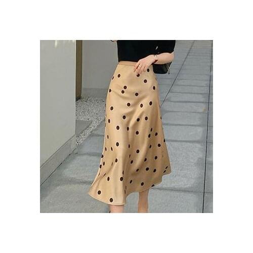 High-end satin skirt fashionable polka dot diagonal cut A-line skirt women chiffon floral cover ups Natural Casual WOMEN