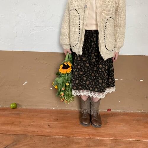 2021 Autumn New Skirt Girls' Idyllic Style Print Gentlewomanly Loose Casual Lace Patchwork Skirt Kids Skirts