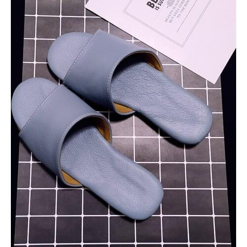 Womens Genuine Leather Summer Indoor Slippers Super Sofa Anti-Slip High Grade Couples Household Slippers Mute Home Shoes