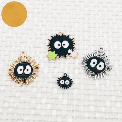 10Pcs Cartoon Black Briquettes Charms Dangle Big Eyes Golden Tone Metal Earring Necklace Pendants DIY Fashion Jewelry Accessory