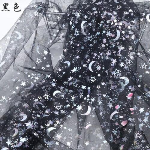 160cm Wide Shiny Soft Tulle Mesh Fabric Star Moon Printed Lace Patchwork Material For DIY Sewing Decorative Backgrounds Cloth