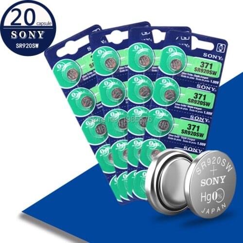 20pcs For Sony Original 371 SR920SW 920 LR920 AG6 LR920 LR69 171 1.55V Silver Oxide Watch Battery Watch Battery MADE IN JAPAN
