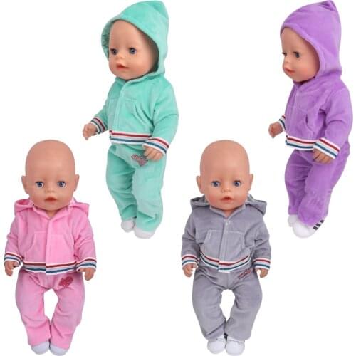 43 Cm Boy American Dolls Clothes Sports Casual Hooded Tracksuit Suit Born Baby Toys Accessories 18 Inch Girls Doll Gift f846