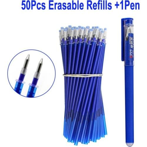 51Pcs/Set Erasable Gel Pen Refill Rod 0.5mm Blue Black Ink Bullet Tip Penpoint Washable Handle Office School Writing Stationery
