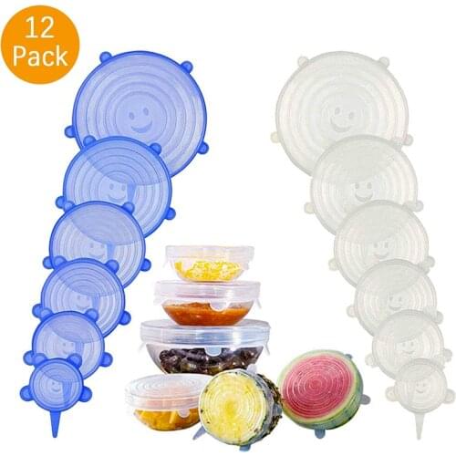 12 Pack Silicone Food Cover Stretch Lids Resuable Kitchen Airtight Food Wrap Covers Bowl Pot Lid Food Fresh Cover Kitchen Tools