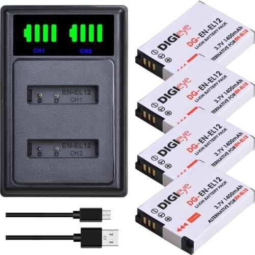 4X 1400mAh EN-EL12 ENEL12 EN EL12 Battery + LED Dual Charger for Nikon Coolpix A1000 B600 A900 AW110 AW120 S6300 S8100 S9200