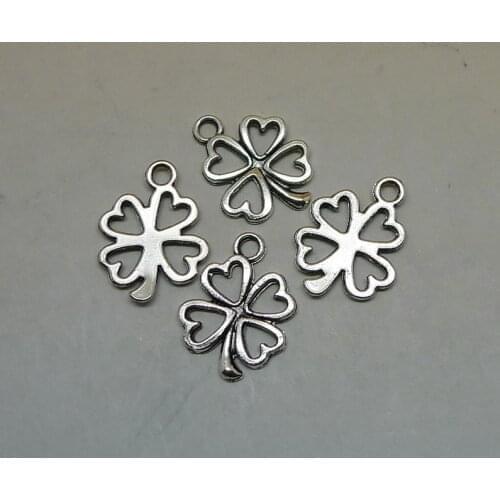 ALYMMO 10Pcs/lot Vintage Silver Clover Charms Four-Leaves Clover Lucy Flower Pendants 17x14mm Jewelry Supplies