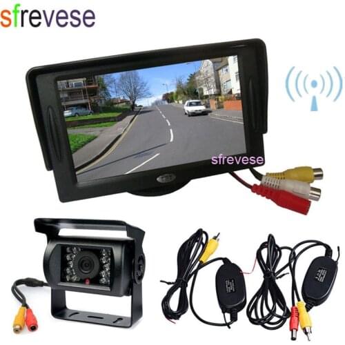 4.3" Car LCD Monitor Rear View Kit + Wireless 18 LED IR Night Vision Car Reverse Backup Parking Camera