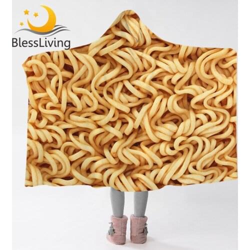 BlessLiving Instant Noodles Blankets For Beds Food Hooded Blankets 3D Print Golden Sherpa Fleece Wearable Blankets 150x200cm