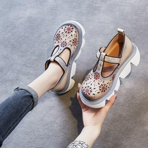 YourSeason Genuine Leather Ladies Sandals New Handmade Hollow Sewing Concise Women Hook & Loop Vintage Wedges Shoes 2021