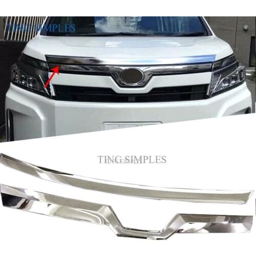 2PCS ABS Chrome Front Hood Bonnet Garnish Trim Car Styling Cover For Toyota Voxy R80 2017 Facelift Grille Bumper Lip Mesh Trim