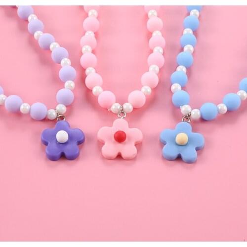 Makersland Children Pendant Necklace For Baby Girl 3D Three-dimensional Flowers Beaded Rope Necklace Christmas Presents For Kids