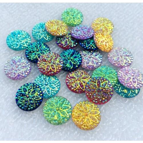 Diy 40pcs 14mm round flower pattern flat back party decoration button lane stone scrapbook.-A30