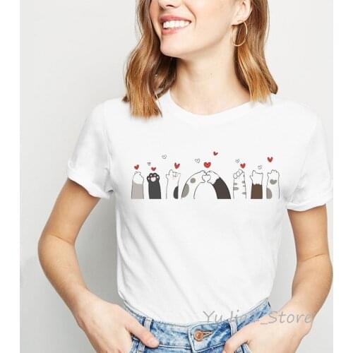 Kawaii Cats Paw Animal Print Tshirts Women Funny Cartoon Tshirt Female Harajuku Anime Ullzang T-Shirt Korean Style Clothes