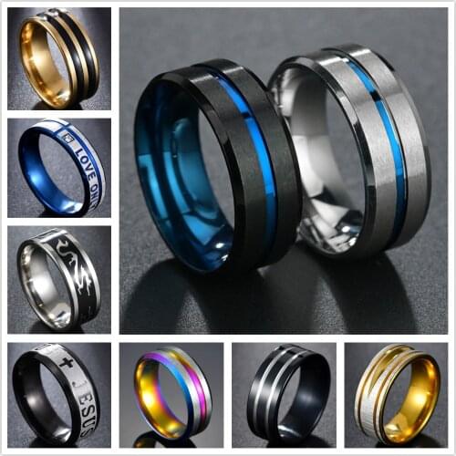 Hot Sale Groove Rings Black Blue Stainless Steel Midi Rings For Men Charm Male Jewelry Dropshipping