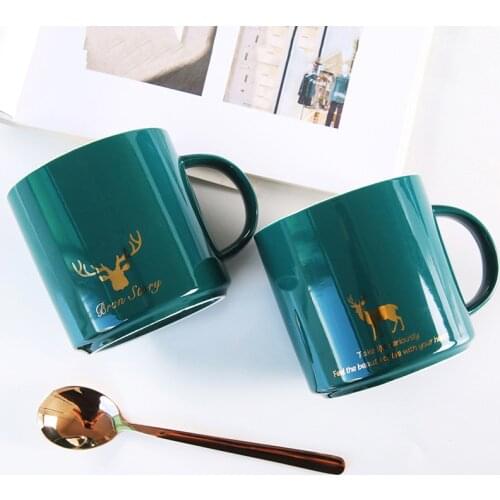 Milk Cup Nordic Style Deer Pattern Ceramic Mug Simple Creative Personality High Temperature Water Cup Office Coffee Cup
