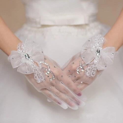 Korean Wedding Bridal Wedding Dress Evening Gloves Lace Sequins Short Gloves