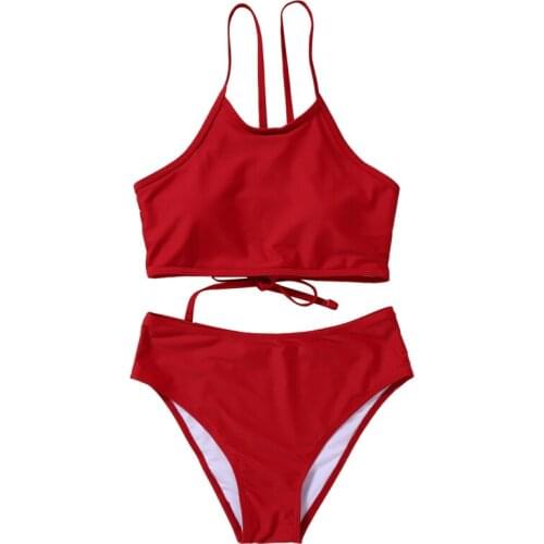 Backless Sexy Bikini High Waist Push Up Sexy Bikini Women Swimwear Women Swimsuit Padded Bathing Suit Pure Color