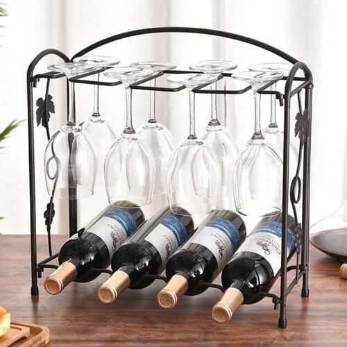 Metal Wine Rack Glass Holder Hanging Bar Cabinet Stemware Wine Organizer Glass Shelf Goblet Iron Rack Bar Tool 8 Cups 8 Bottles