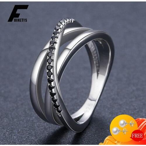 Bali Jelry Fashion Women Ring 925 Silver Jewelry Cross Shape Obsidian Gemstones Ornaments for Wedding Engagement Wholesale Rings