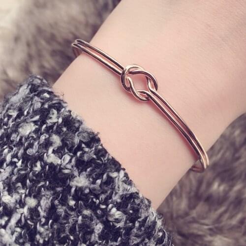 Fashion Double Heart Knot Bangle Cuff Open Bracelet Manchette For Women Gold Silver Summer Jewelry Accessories