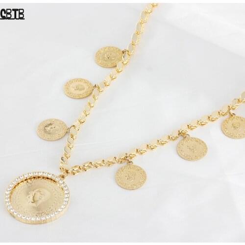 Islamic Muslim Fashion Atmosphere New Golden Portrait Coin Pendant Necklace Retro Women Charm Jewelry Accessories