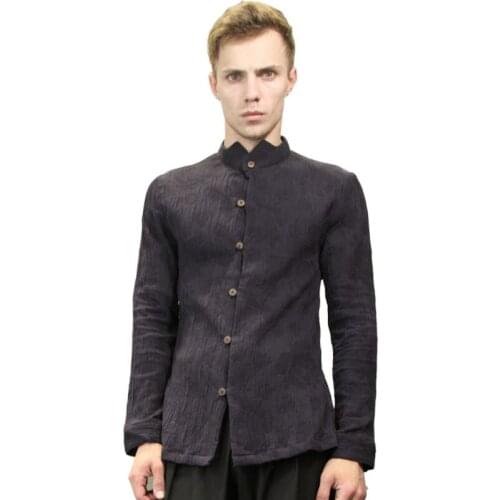 New Arrived 2020 mens Brand shirts Fashion personality hair stylist cotton Long sleeve shirt youth casual linen Slim shirts tide