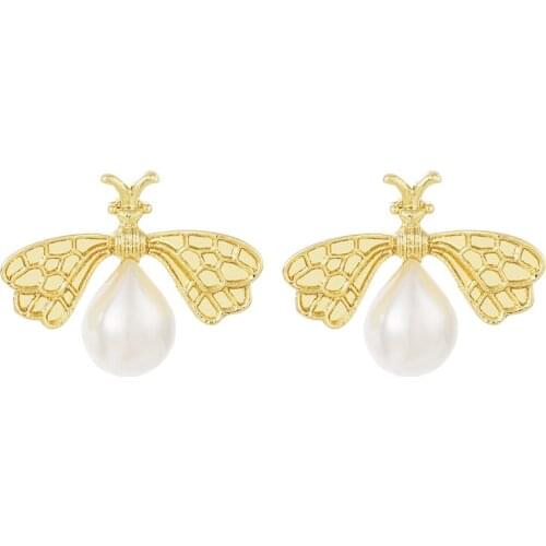 New Bee Imitation Pearl Earrings Temperament Small Personality Earrings Jewelry Women Earrings