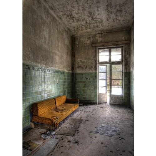 Nostalgic interior sofa style old house bay window light blue retro wooden floor interior and exterior photo background