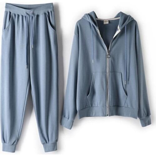 Spring and autumn 2020 new zipper hooded sweater womens two piece loose net red sports casual suit Leggings