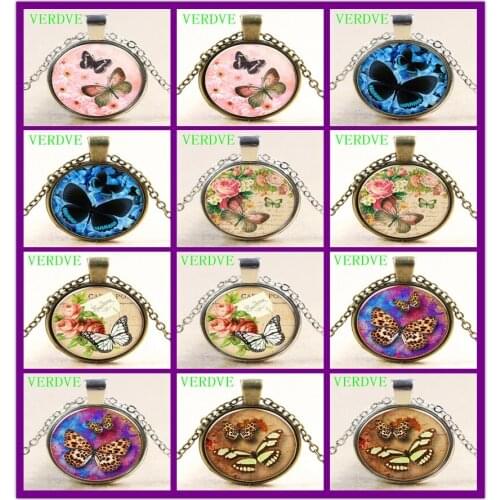 VERDVE New Glamour Butterfly Glass Pendant Necklace Jewelry in Time Europe and New