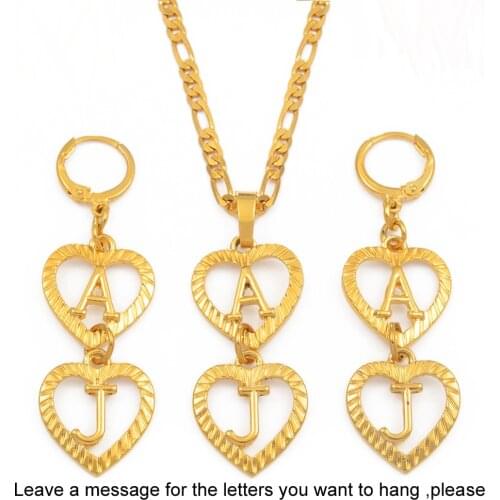 Anniyo (Put 2 Letters) Customized Letter Name Necklace Earrings Jewelry Sets Hawaiian Heart Wedding Set Custom Accessor #104306