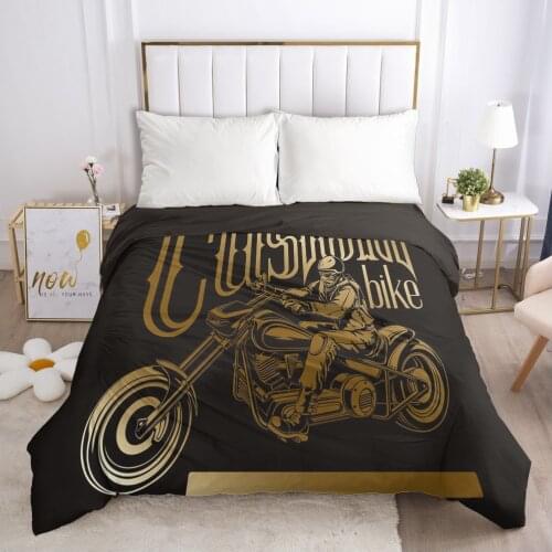 Duvet Cover Comforter/Quilt/Blanket Case Queen/King 3D HD Printed with Zipper 140x200/200x200 Bedding Size Black Gold Motorcycle