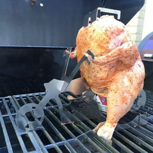 Portable Motorcycle Style Chicken Holder Grill Rack BBQ Stainless Steel Indoor Outdoor Use Chicken Roasting BBQ Grill