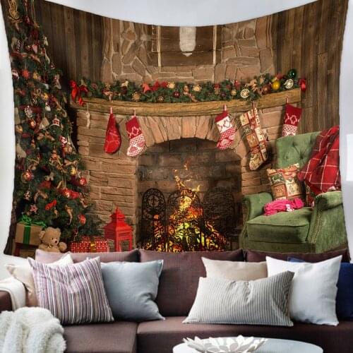 Christmas Fireplace Tapestry Wall Hanging Living Room Decor Wall Hanging Tapestry Yoga Mat Home Decor Art