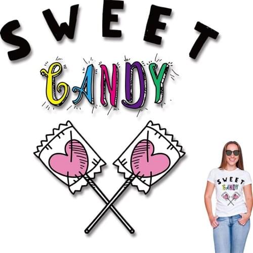 Sweet candy Ironing stickers Cheap Iron on patches Thermal transfer printing Washable Heat Transfer PVC Patch