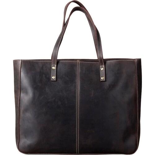 Simple Retro Genuine Leather Bag Men Handbag Large Capacity Tote Bag Male Handmade Laptop Shoulder Bag First Layer Cowhide Soft