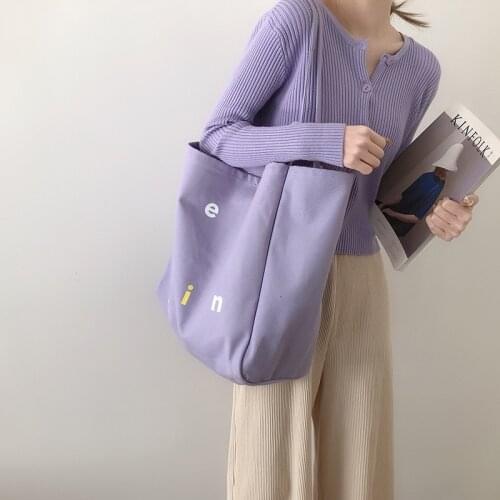 Women Extra Large Canvas Shoulder Bag Cute Letters Print Big Shopping Bags Thick Cotton Cloth Handbag Simple Book Tote For Girls