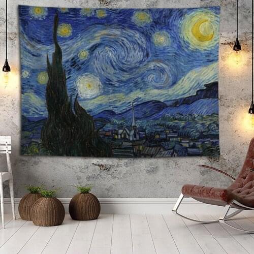 Custom High Quality Van Gogh Starry Nigh Wall Hanging HD Landscape 3D Printing Digital Printing Home Decoration Tapestry