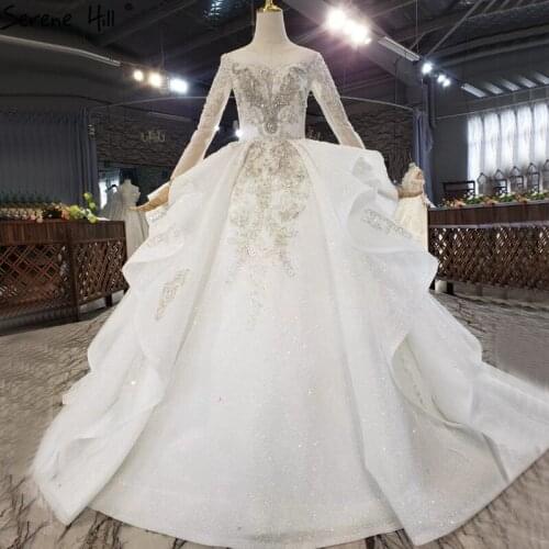 High-end White Long Sleeves Sexy Wedding Dresses 2021 Dubai Luxury Diamond Beading Bridal Gowns HX0236 Custom Made
