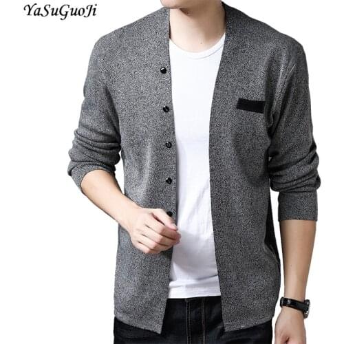 YASUGUOJI new 2018 autumn fashion solid color single breasted slim cardigan men casual v-neck sweater men sueter hombre KS13