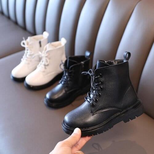 YWPENGCAI Autumn Winter Kids Western Chelsea Boots Boys Zipper Lace-up Martin Boots Girls Warm Plush Leather Boots Size 26-36