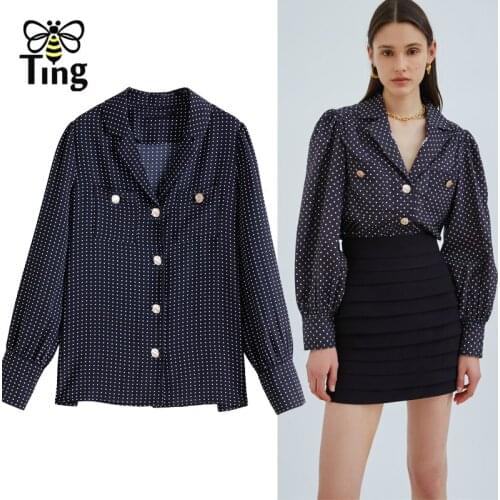 Tingfly Spring Autumn Designer Fashion Button Up Women Vintage Polka Dot Print Blouses Female Shirts Casual Wear Blusas Tops New