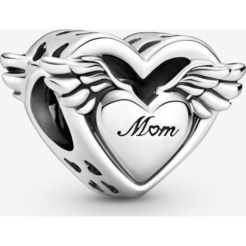 925 Sterling Silver Angel Wings & Mum Charm Fit Original Pandora Bracelet Charms Silver 925 Berloque Beads Mothers Day Gift