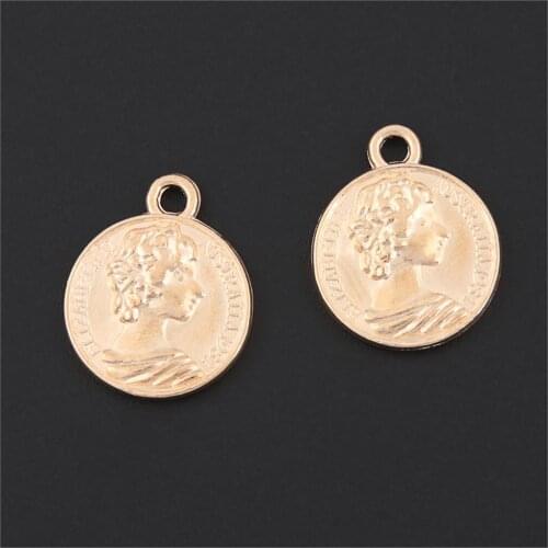 20Pcs Kc Gold Round Woman Avatar Charms Head Portrait Pendant Making Jewelry Necklaces Setting Accessories 20x16mm A3168