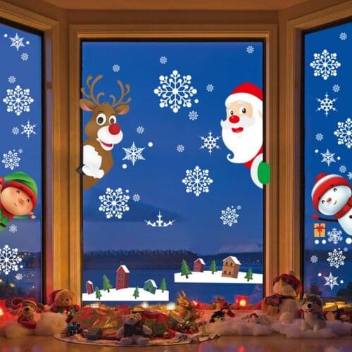 2021 Merry Christmas Film Non-Adhesive For Home Christmas Decoration New Year Windows Santa Claus Elk Glass Sticker Window Home