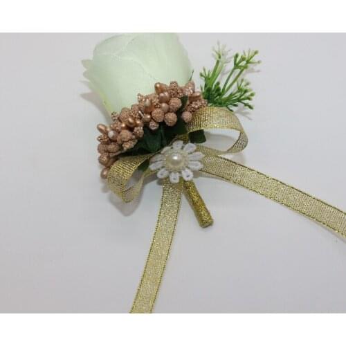 5 Pcs\lot Handmade Guest Boutonniere Pins White Silk Rose Artificial Flower Bridegroom Bride Corsage Wedding Bouquet For Clothes