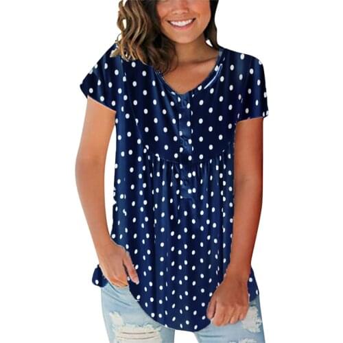 59# Harajuku Dot Printed T-shirt Womens Short Sleeve V-neck Tee Casual Popular Raglan Blouse T-shirt Tops Tunics Streetwear Tops