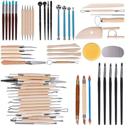 61Pcs Pottery Tools Clay Sculpting Tools Wooden Handle Pottery Carving Tool Set Clay Cleaning Tools Kits Rock Painting Kit for S