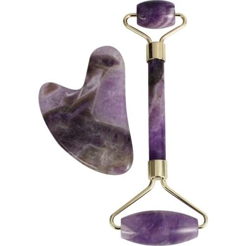 Amethyst Facial Roller Scraping Tool Set Facial Neck Massage Natural Stone Jade Roller Weight Loss Anti-Wrinkle Cellulite Beauty
